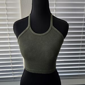Free People Movement Ribbed High Neck Tank | Olive Green Athletic Crop Top